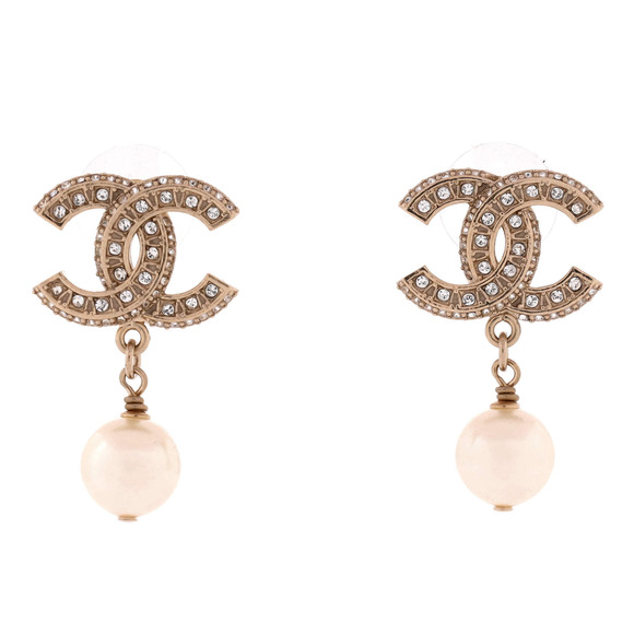 Chanel CC Drop Earrings Metal with Crystals and Faux Pearls - Picture 1 of 3